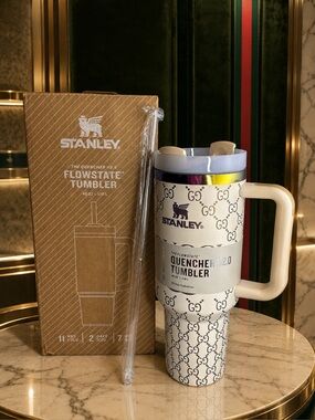 Stanley White Tumbler with Iridescent Rainbow Accent